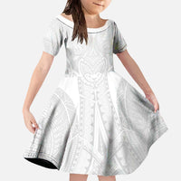 Samoan Traditional Art Tattoos Family Matching Off The Shoulder Long Sleeve Dress and Hawaiian Shirt Tatau Roman Reigns White Color - Polynesian Pride