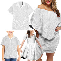 Samoan Traditional Art Tattoos Family Matching Off Shoulder Short Dress and Hawaiian Shirt Tatau Roman Reigns White Color - Polynesian Pride