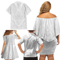 Samoan Traditional Art Tattoos Family Matching Off Shoulder Short Dress and Hawaiian Shirt Tatau Roman Reigns White Color - Polynesian Pride
