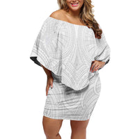 Samoan Traditional Art Tattoos Family Matching Off Shoulder Short Dress and Hawaiian Shirt Tatau Roman Reigns White Color - Polynesian Pride