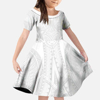 Samoan Traditional Art Tattoos Family Matching Short Sleeve Bodycon Dress and Hawaiian Shirt Tatau Roman Reigns White Color - Polynesian Pride