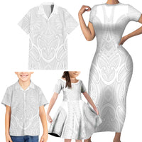 Samoan Traditional Art Tattoos Family Matching Short Sleeve Bodycon Dress and Hawaiian Shirt Tatau Roman Reigns White Color - Polynesian Pride
