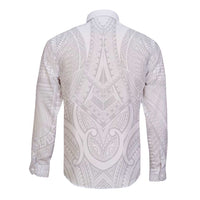 Samoan Traditional Art Tattoos Long Sleeve Button Shirt Tatau Roman Reigns White Color - Polynesian Pride