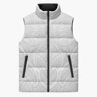 Samoan Traditional Art Tattoos Sleeveless Puffer Jacket Tatau Roman Reigns White Color - Polynesian Pride