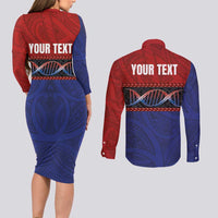 Personalised Samoan DNA-Proud of Samoa Couples Matching Long Sleeve Bodycon Dress and Long Sleeve Button Shirt Polynesian Patterns - Polynesian Pride