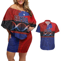 Personalised Samoan DNA-Proud of Samoa Couples Matching Off Shoulder Short Dress and Hawaiian Shirt Polynesian Patterns LT03 Multicolor - Polynesian Pride