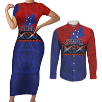 Personalised Samoan DNA-Proud of Samoa Couples Matching Short Sleeve Bodycon Dress and Long Sleeve Button Shirt Polynesian Patterns LT03 Multicolor - Polynesian Pride