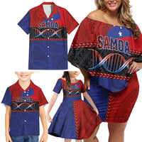Personalised Samoan DNA-Proud of Samoa Family Matching Off Shoulder Short Dress and Hawaiian Shirt Polynesian Patterns - Polynesian Pride