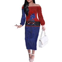 Personalised Samoan DNA-Proud of Samoa Off The Shoulder Long Sleeve Dress Polynesian Patterns - Polynesian Pride