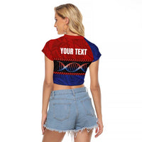 Personalised Samoan DNA-Proud of Samoa Raglan Cropped T Shirt Polynesian Patterns LT03 - Polynesian Pride