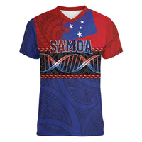 Personalised Samoan DNA-Proud of Samoa Women V-Neck T-Shirt Polynesian Patterns LT03 Female Multicolor - Polynesian Pride