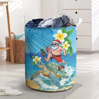 Polynesian Merry Christmas Laundry Basket Funny Santa with Sea Turtle Beach Plumeria - Polynesian Pride