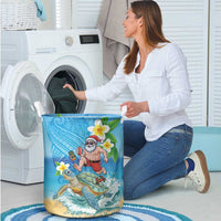 Polynesian Merry Christmas Laundry Basket Funny Santa with Sea Turtle Beach Plumeria - Polynesian Pride