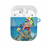 Polynesian Merry Christmas AirPods Case Funny Santa with Sea Turtle Beach Plumeria LT03 Multicolor - Polynesian Pride
