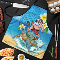 Polynesian Merry Christmas Apron Funny Santa with Sea Turtle Beach Plumeria - Polynesian Pride