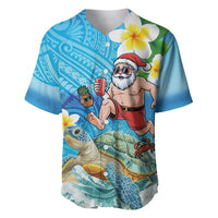 Polynesian Merry Christmas Baseball Jersey Funny Santa with Sea Turtle Beach Plumeria LT03 Multicolor - Polynesian Pride
