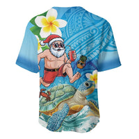 Polynesian Merry Christmas Baseball Jersey Funny Santa with Sea Turtle Beach Plumeria LT03 - Polynesian Pride