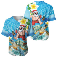 Polynesian Merry Christmas Baseball Jersey Funny Santa with Sea Turtle Beach Plumeria LT03 - Polynesian Pride