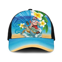 Polynesian Merry Christmas Baseball Net Cap Funny Santa with Sea Turtle Beach and Plumeria LT03 One Size Black Multicolor - Polynesian Pride