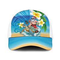 Polynesian Merry Christmas Baseball Net Cap Funny Santa with Sea Turtle Beach and Plumeria LT03 One Size White Multicolor - Polynesian Pride