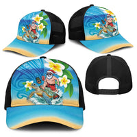 Polynesian Merry Christmas Baseball Net Cap Funny Santa with Sea Turtle Beach and Plumeria LT03 - Polynesian Pride