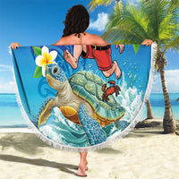 Polynesian Merry Christmas Beach Blanket Funny Santa with Sea Turtle Beach Plumeria - Polynesian Pride