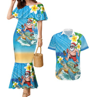 Polynesian Merry Christmas Couples Matching Mermaid Dress and Hawaiian Shirt Funny Santa with Sea Turtle Beach Plumeria - Polynesian Pride