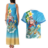 Polynesian Merry Christmas Couples Matching Tank Maxi Dress and Hawaiian Shirt Funny Santa with Sea Turtle Beach Plumeria LT03 - Polynesian Pride