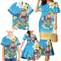 Polynesian Merry Christmas Family Matching Mermaid Dress and Hawaiian Shirt Funny Santa with Sea Turtle Beach Plumeria - Polynesian Pride