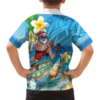 Polynesian Merry Christmas Family Matching Off The Shoulder Long Sleeve Dress and Hawaiian Shirt Funny Santa with Sea Turtle Beach Plumeria - Polynesian Pride