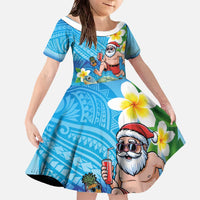 Polynesian Merry Christmas Family Matching Off The Shoulder Long Sleeve Dress and Hawaiian Shirt Funny Santa with Sea Turtle Beach Plumeria - Polynesian Pride