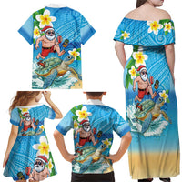 Polynesian Merry Christmas Family Matching Off Shoulder Maxi Dress and Hawaiian Shirt Funny Santa with Sea Turtle Beach Plumeria - Polynesian Pride