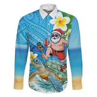 Polynesian Merry Christmas Family Matching Off Shoulder Maxi Dress and Hawaiian Shirt Funny Santa with Sea Turtle Beach Plumeria - Polynesian Pride