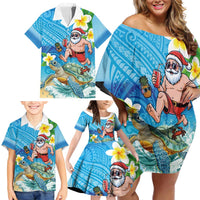 Polynesian Merry Christmas Family Matching Off Shoulder Short Dress and Hawaiian Shirt Funny Santa with Sea Turtle Beach Plumeria - Polynesian Pride