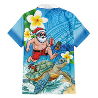 Polynesian Merry Christmas Family Matching Off Shoulder Short Dress and Hawaiian Shirt Funny Santa with Sea Turtle Beach Plumeria - Polynesian Pride
