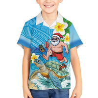 Polynesian Merry Christmas Family Matching Off Shoulder Short Dress and Hawaiian Shirt Funny Santa with Sea Turtle Beach Plumeria - Polynesian Pride