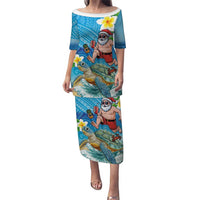 Polynesian Merry Christmas Family Matching Puletasi and Hawaiian Shirt Funny Santa with Sea Turtle Beach Plumeria - Polynesian Pride