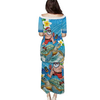 Polynesian Merry Christmas Family Matching Puletasi and Hawaiian Shirt Funny Santa with Sea Turtle Beach Plumeria - Polynesian Pride