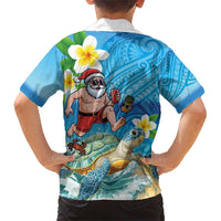 Polynesian Merry Christmas Family Matching Short Sleeve Bodycon Dress and Hawaiian Shirt Funny Santa with Sea Turtle Beach Plumeria - Polynesian Pride