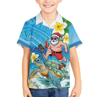 Polynesian Merry Christmas Family Matching Short Sleeve Bodycon Dress and Hawaiian Shirt Funny Santa with Sea Turtle Beach Plumeria - Polynesian Pride