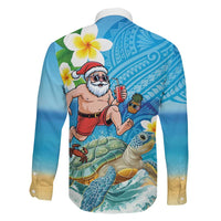 Polynesian Merry Christmas Family Matching Tank Maxi Dress and Hawaiian Shirt Funny Santa with Sea Turtle Beach Plumeria - Polynesian Pride