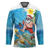 Polynesian Merry Christmas Hockey Jersey Funny Santa with Sea Turtle Beach Plumeria LT03 Unisex Multicolor - Polynesian Pride
