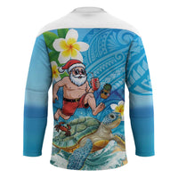 Polynesian Merry Christmas Hockey Jersey Funny Santa with Sea Turtle Beach Plumeria LT03 - Polynesian Pride