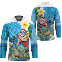 Polynesian Merry Christmas Hockey Jersey Funny Santa with Sea Turtle Beach Plumeria LT03 - Polynesian Pride
