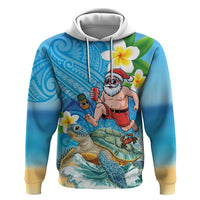 Polynesian Merry Christmas Hoodie Funny Santa with Sea Turtle Beach Plumeria - Polynesian Pride