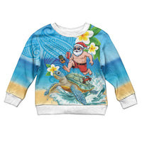Polynesian Merry Christmas Kid Ugly Christmas Sweater Funny Santa with Sea Turtle on Beach and Plumeria - Polynesian Pride