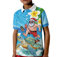 Polynesian Merry Christmas Kid Polo Shirt Funny Santa with Sea Turtle Beach Plumeria - Polynesian Pride