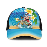 Polynesian Merry Christmas Mesh Trucker Cap Funny Santa with Sea Turtle Beach and Plumeria LT03 One Size Black Multicolor - Polynesian Pride