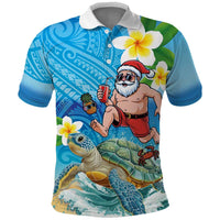 Polynesian Merry Christmas Polo Shirt Funny Santa with Sea Turtle Beach Plumeria LT03 Multicolor - Polynesian Pride