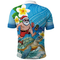 Polynesian Merry Christmas Polo Shirt Funny Santa with Sea Turtle Beach Plumeria LT03 - Polynesian Pride